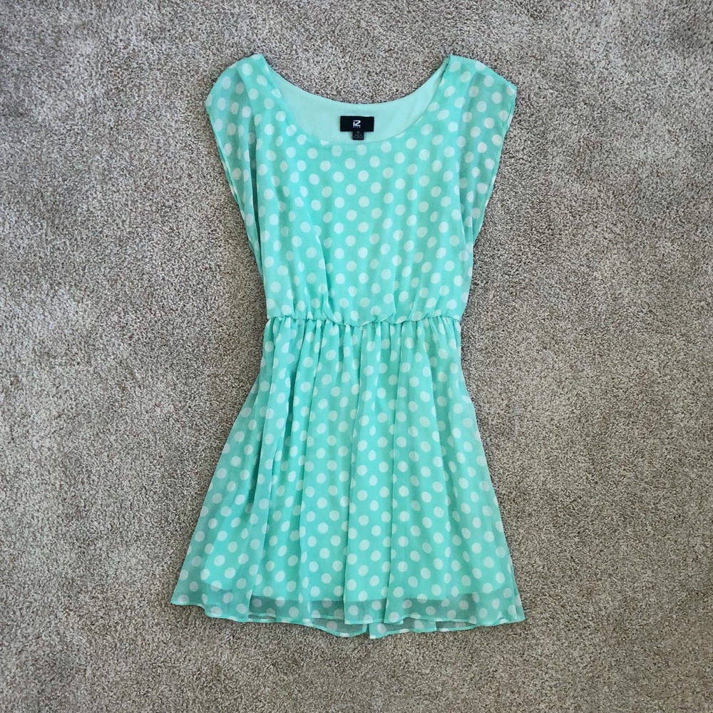 IZ Byer Polka Dot Dress in Mint and White